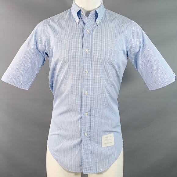 SS07 Size 38 Blue White Gingham Cotton Button Down Collar Short Sleeve Shirt - Picture 1 of 7